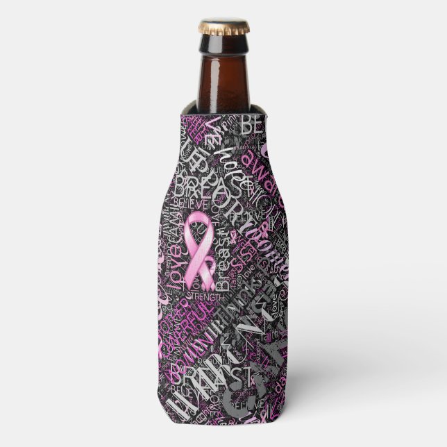 Breast Cancer Awareness Word Cloud ID261 Bottle Cooler (Bottle Front)