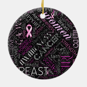 Breast Cancer Awareness Word Cloud ID261 Ceramic Tree Decoration