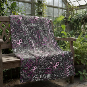 Breast Cancer Awareness Word Cloud ID261 Fleece Blanket