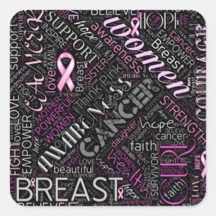 Breast Cancer Awareness Word Cloud ID261 Square Sticker
