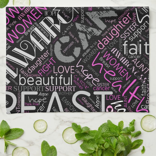 Breast Cancer Awareness Word Cloud ID261 Tea Towel (Folded)