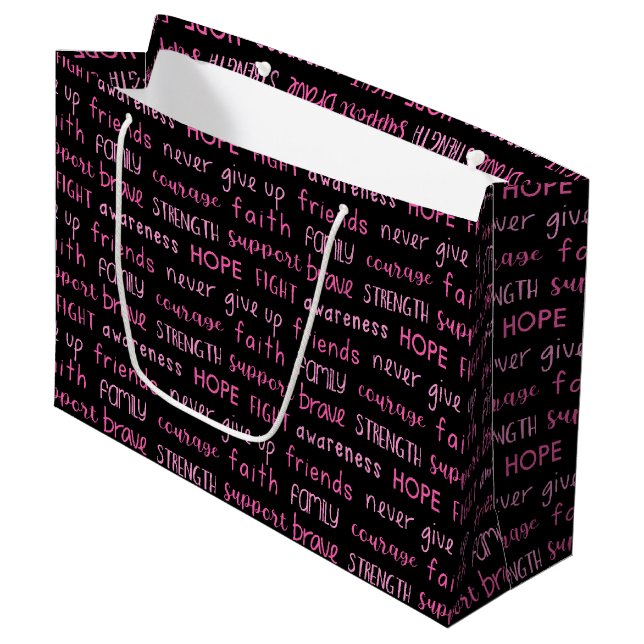 Breast Cancer Awareness Word Pattern Large Gift Bag (Front Angled)