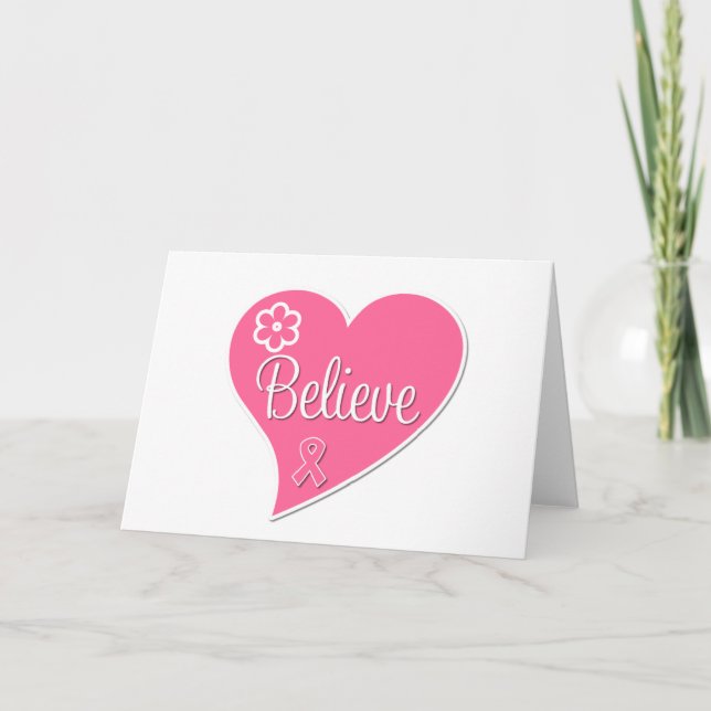 Breast Cancer Believe Pink Heart Card (Front)