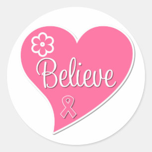 Breast Cancer Believe Pink Heart Classic Round Sticker
