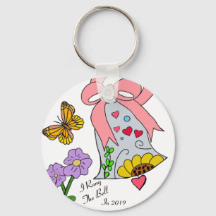 Breast cancer bell and ribbon key ring