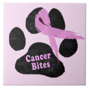 Breast Cancer Bites Dog Paw Pink Ribbon Tile