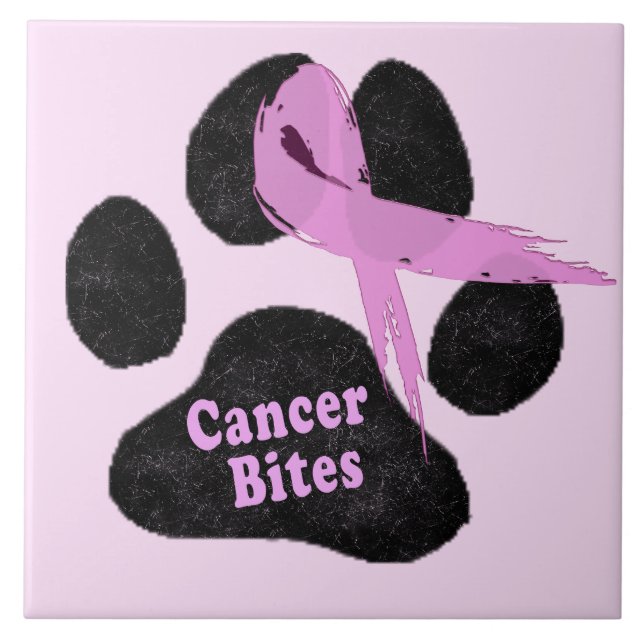Breast Cancer Bites Dog Paw Pink Ribbon Tile (Front)
