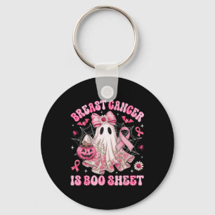 Breast Cancer Boo Ghost Halloween Floral Pink Ghos Key Ring