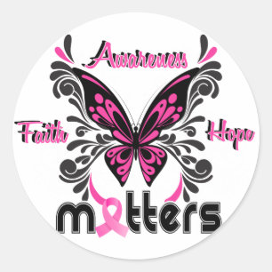 Breast Cancer Butterfly 7 Classic Round Sticker