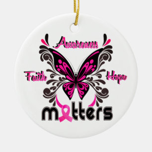 Breast Cancer Butterfly 7 Faith Awareness Hope Ceramic Tree Decoration