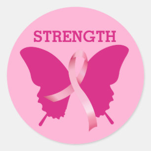 Breast Cancer Butterfly Pink Ribbon Strength Classic Round Sticker