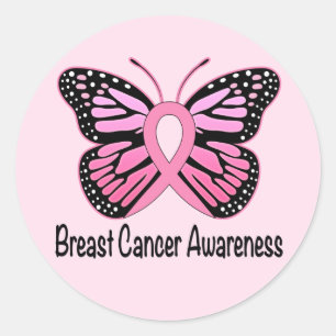 Breast Cancer Butterfly Ribbon of Hope Classic Round Sticker