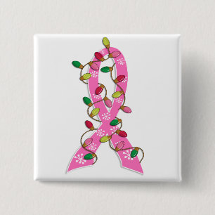 Breast Cancer Christmas Lights Ribbon 15 Cm Square Badge
