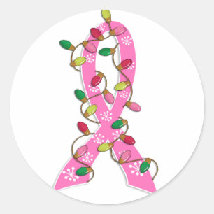 Breast Cancer Christmas Lights Ribbon Classic Round Sticker