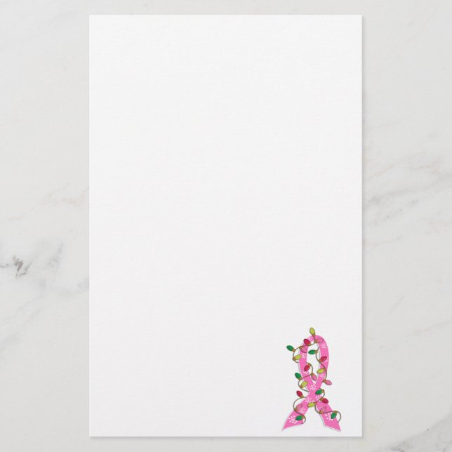 Breast Cancer Christmas Lights Ribbon Stationery (Front)