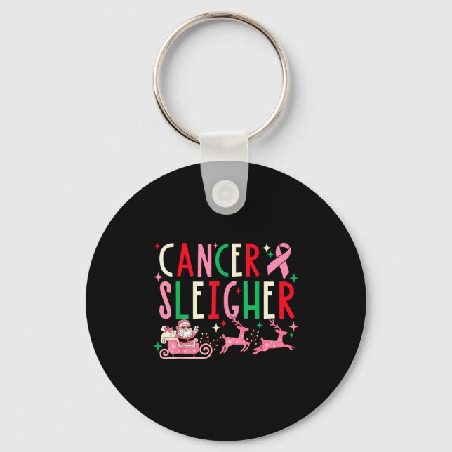 Breast Cancer Christmas Nk Ribbon Santa Sleigh Rei Key Ring (Front)
