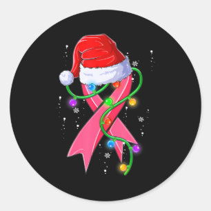 Breast Cancer Christmas Santa Hat Pink Ribbon Classic Round Sticker