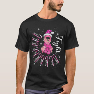 Breast Cancer Christmas Santa Hat Pink Ribbon Xmas T-Shirt