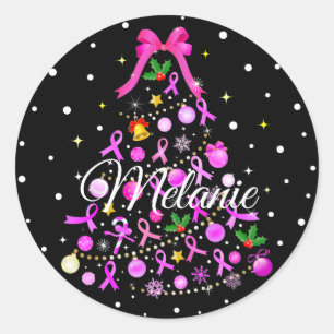 Breast Cancer Christmas Tree Classic Round Sticker