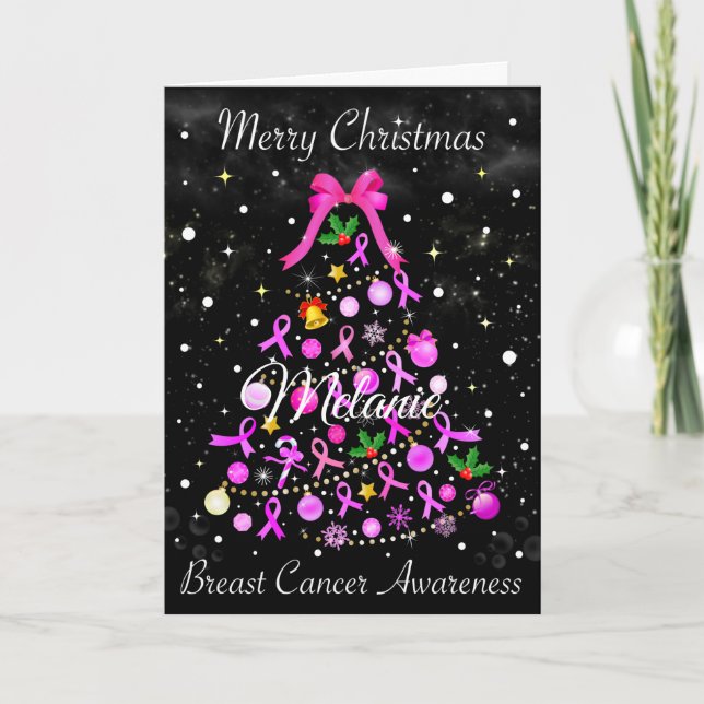 Breast Cancer Christmas Tree Holiday Card (Front)
