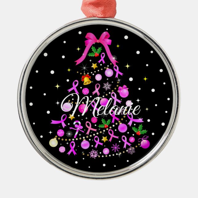 Breast Cancer Christmas Tree Metal Tree Decoration (Front)