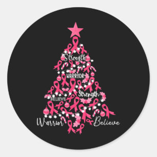 Breast Cancer Christmas Tree Pink Ribbon Fight Awa Classic Round Sticker