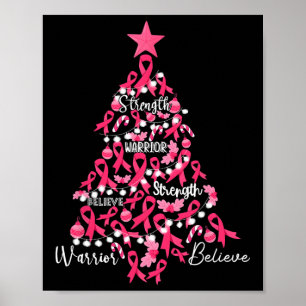 Breast Cancer Christmas Tree Pink Ribbon Fight Awa Poster