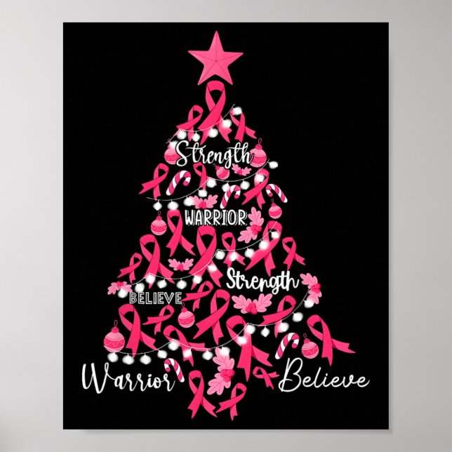 Breast Cancer Christmas Tree Pink Ribbon Fight Awa Poster (Front)