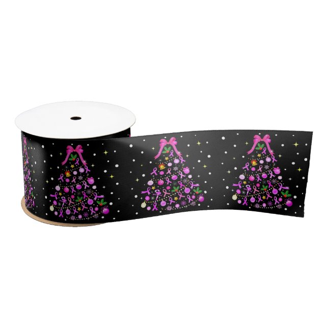 Breast Cancer Christmas Tree Satin Ribbon (Spool)