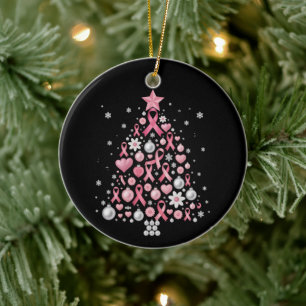 Breast Cancer Christmas Tree Snowflakes Xmas Ceramic Tree Decoration
