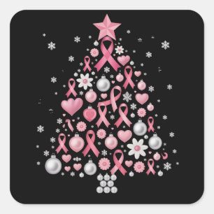 Breast Cancer Christmas Tree Snowflakes Xmas Square Sticker