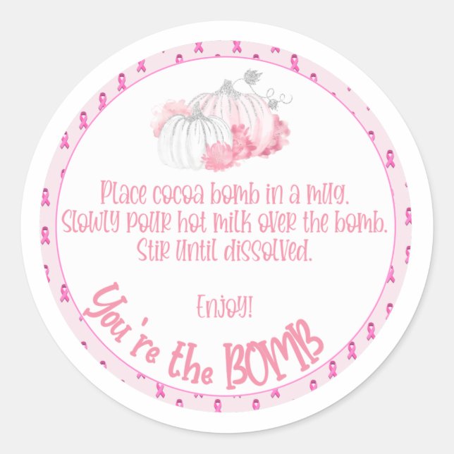 Breast cancer cocoa bomb directions classic round sticker (Front)