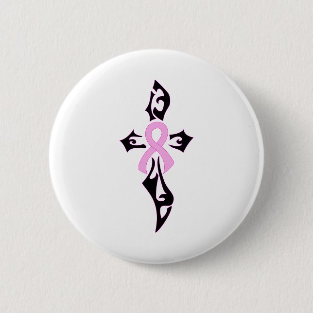 Breast Cancer Cross 6 Cm Round Badge (Front)