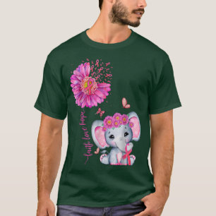 Breast Cancer Cute Elephant With Sunflower And Pin T-Shirt