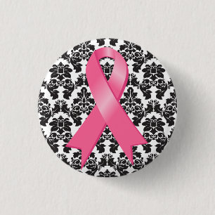 Breast Cancer Damask Pink Ribbon 3 Cm Round Badge