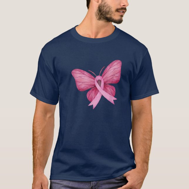 Breast Cancer Faith Awareness Pink Ribbon Butterfl T-Shirt (Front)