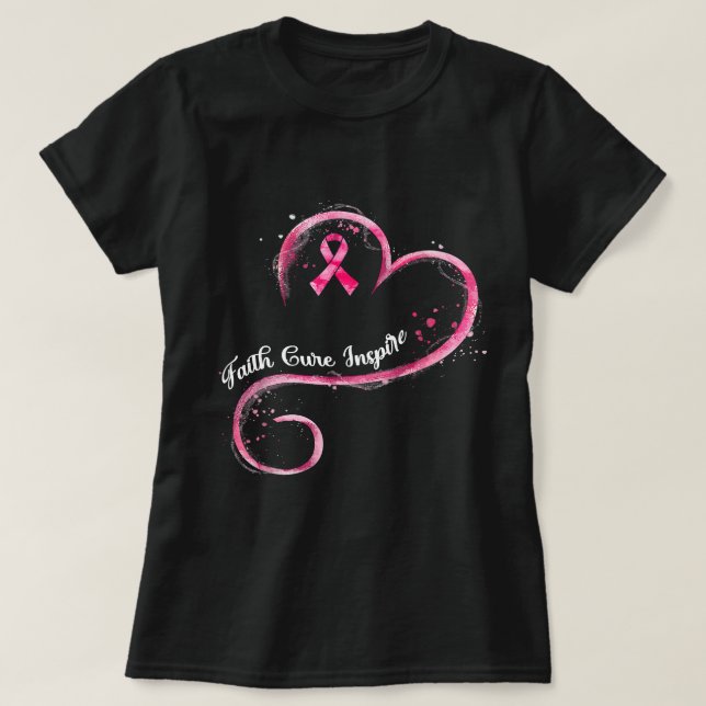 Breast Cancer Faith Cure Inspire Pink Ribbon Breas T-Shirt (Design Front)
