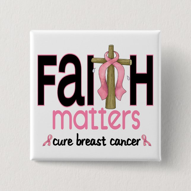 Breast Cancer Faith Matters Cross 1 15 Cm Square Badge (Front)