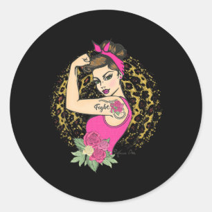 Breast Cancer Fight Girl Power Animal Print Rosie Classic Round Sticker
