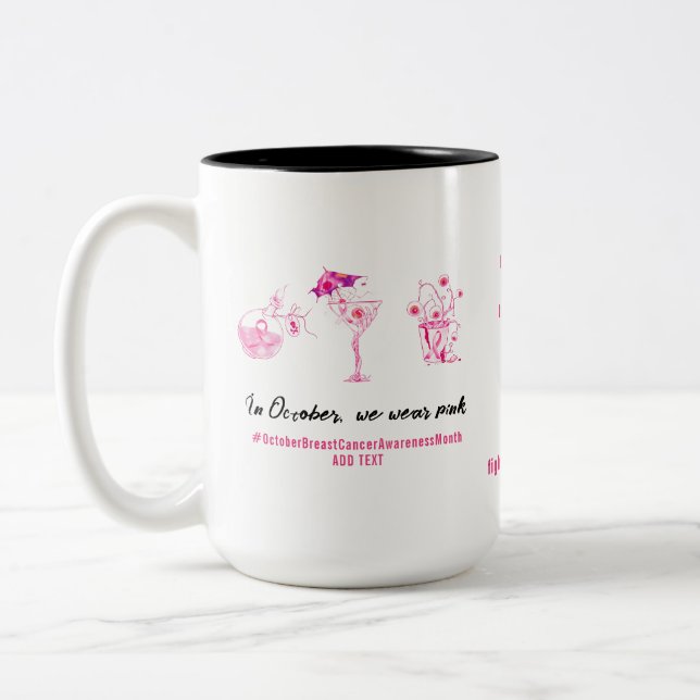 Breast Cancer Fighter Pink Ribbon Inspirational Two-Tone Coffee Mug (Left)