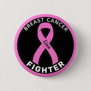 Breast Cancer Fighter Ribbon Black Button