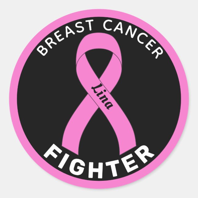 Breast Cancer Fighter Ribbon Black Round Sticker (Front)