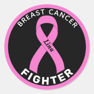 Breast Cancer Fighter Ribbon Black Round Sticker