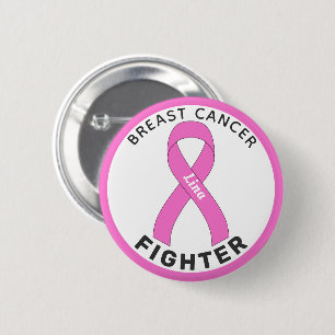 Breast Cancer Fighter Ribbon White Button