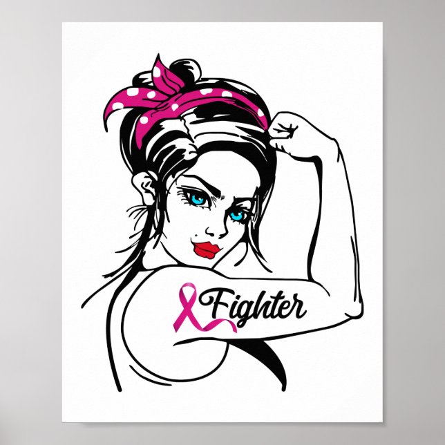 Breast Cancer Fighter Rosie The Riveter Pink Poster (Front)