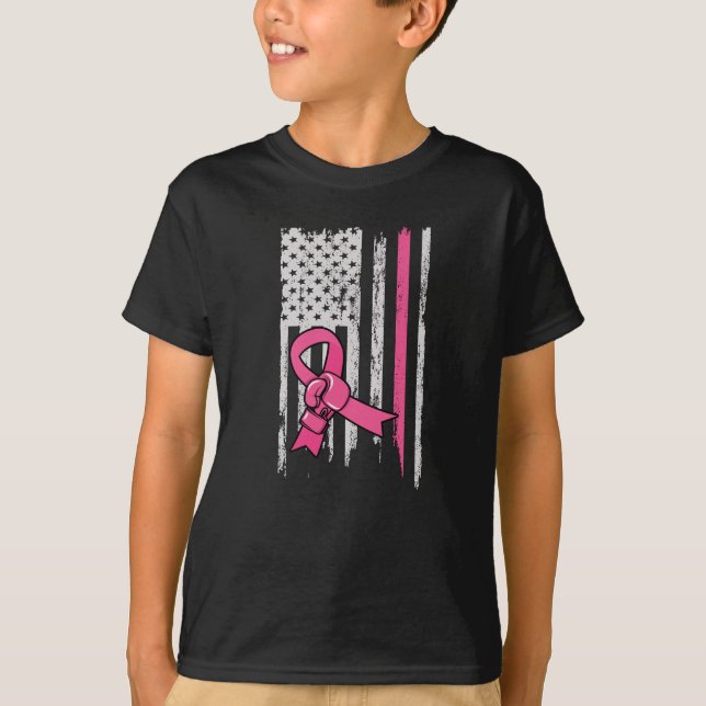 Breast Cancer Flag Of America Boxing Glove T-Shirt (Front)