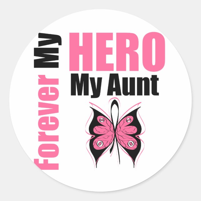 Breast Cancer Forever My Hero My Aunt Classic Round Sticker (Front)