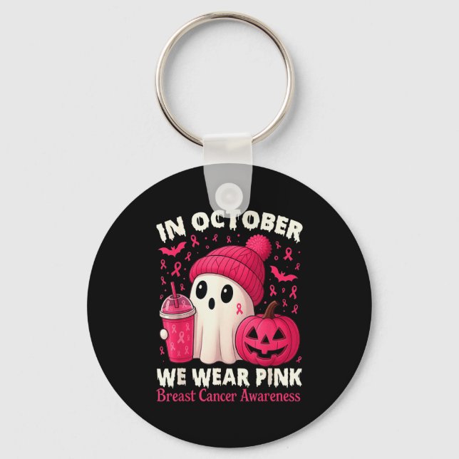 Breast Cancer Ghost Halloween Women In October We  Key Ring (Front)