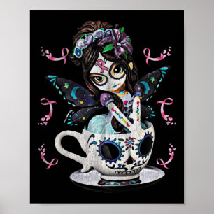 Breast Cancer Girl Sugar Skull Costume Halloween G Poster
