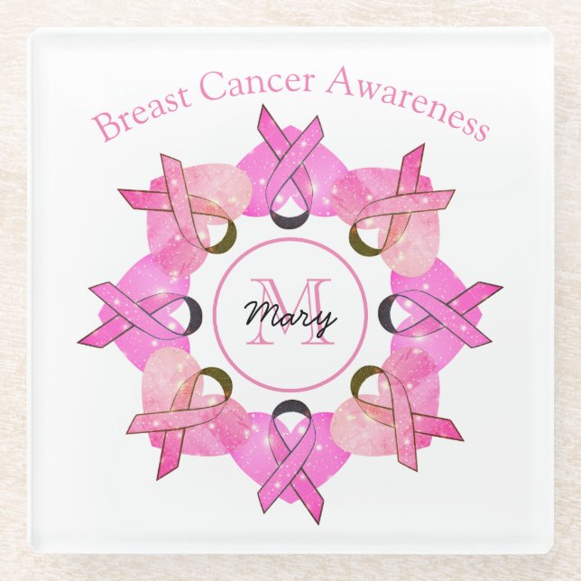 Breast Cancer Glass Coaster - Personalise (Front)